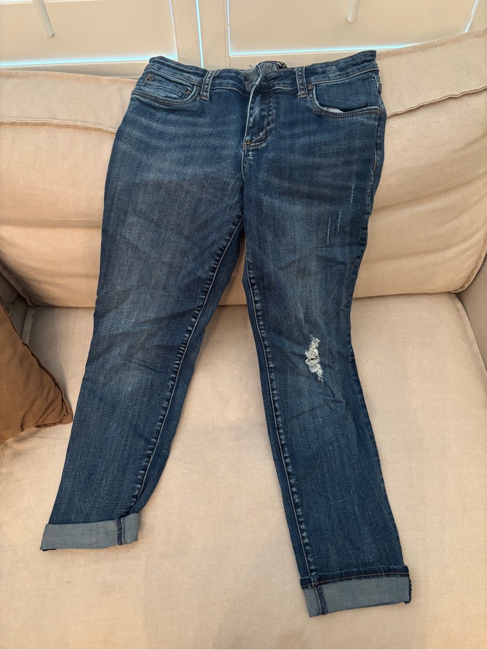 Kut from the Kloth Dark Blue Boyfriend Jeans with Distress
